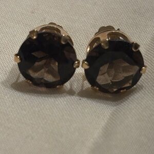 Smokey Quartz and Gold Stud Earrings